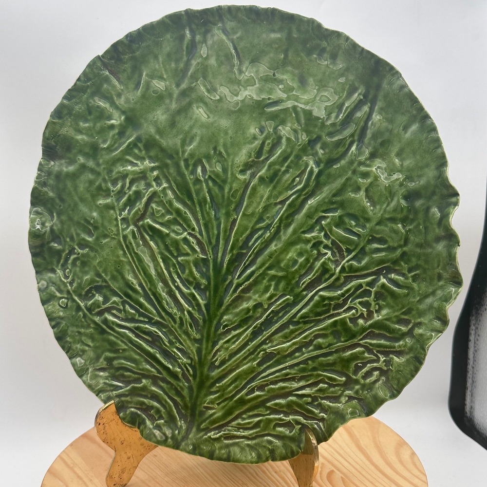 Vtg Pat Young Ceramic Cabbage Leaf Dinner Plate 10" Signed Label Fl Art Pottery